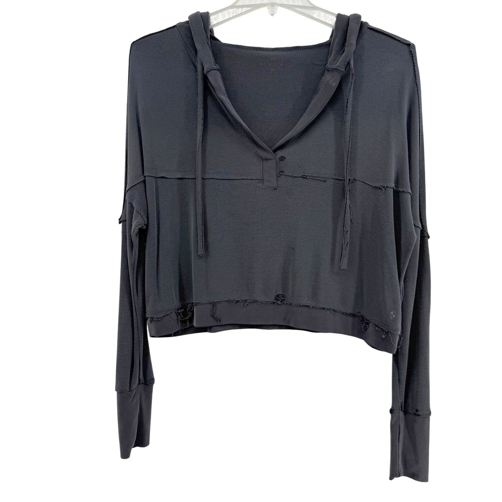 Altar'd‎ State Revival Raw Hem Distressed Cropped Hoodie Gray OVERSIZED XS